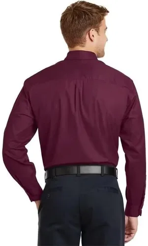 Vista 2 de HUUTOE Camisas de vestir para hombre, manga larga, ajuste regular, color sólido, elástico, para negocios, boda, graduación, camisa grande y alta