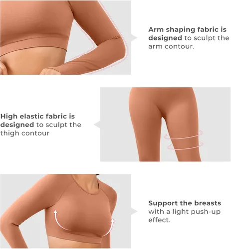Vista 3 de Cosmolle Workout Long Sleeve Outfits for Women Tummy Control Gym Outfit 2 Piece Set Yoga High Waist Leggings Ribbed Seamless