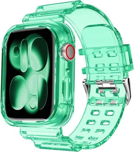 Vista 19 de DABAOZA - Correa transparente compatible con Apple Watch de 1.772 in y 1.732 in, con purpurina transparente Women Men,Glitter Bling TPU