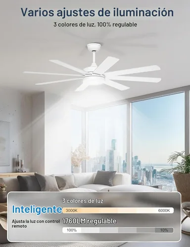 Vista 4 de Ventilador de techo blanco de 60 pulgadas con luces