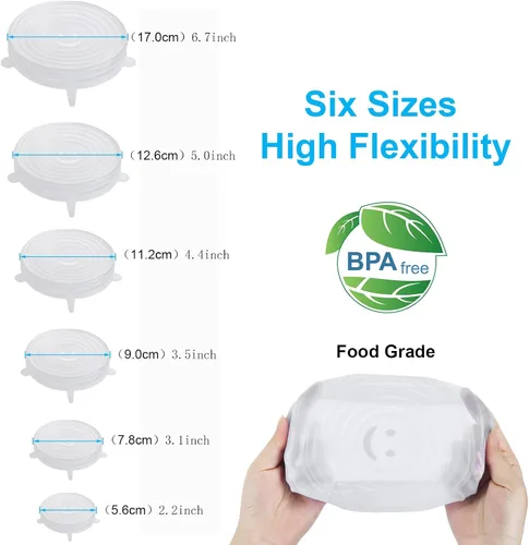 Vista 2 de 6 tapas elásticas de silicona, seis tamaños de cubierta para tazón Silicone Stretch Lids,Reusable Silicone Bowl Cover,Suitable for Various Food
