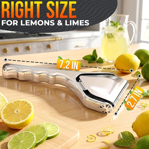 Vista 2 de Exprimidor de limón de acero inoxidable – Exprimidor manual de cítricos, exprimidor de mano plegable para limón, lima y naranja – Recibe hasta