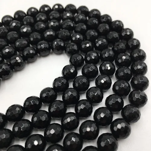 Vista 3 de JM Design Cuentas redondas sueltas facetadas de ónix negro, tamaño 0.157 in, 15.5 pulgadas, hebra para fabricación de joyas, arte y manualidades