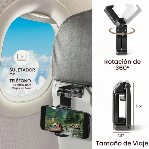 Vista 4 de Homeify Kit de viaje en avión, almohada ajustable para el cuello del avión de espuma viscoelástica con soporte para teléfono, máscara de ojos