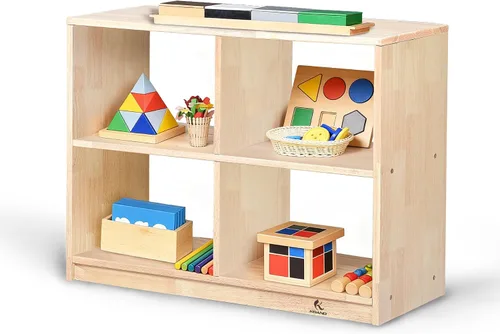 Vista 11 de Estante de almacenamiento Montessori curvado de 3 niveles - Organizador infantil para juguetes, libros y suministros de arte, muebles de gabinete