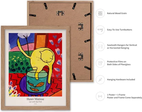 Vista 2 de Monem Art - Póster vintage de Henri Matisse – Gato retro con estampado de pez rojo – Arte de fauvismo – Arte animal – Pintura clásica – Arte fino