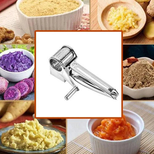 Vista 7 de Rallador de queso Rallador de patatas Rotación manual Trituración manual de acero inoxidable Rallador de trituración de patatas Rallador
