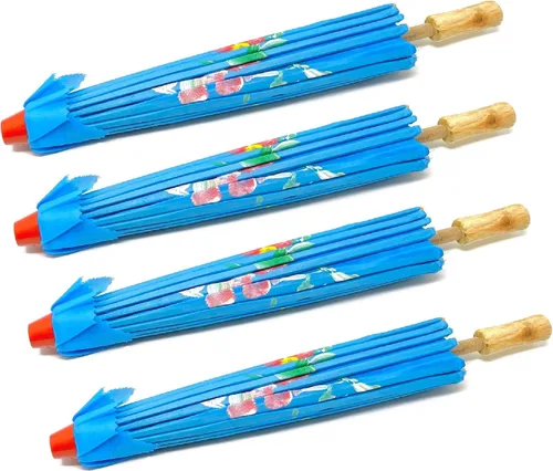 Vista 2 de TJ Global Pack de 4 sombrilla japonesa china para niños de 22.0 in para bodas, fotografías, disfraces, cosplay, decoración y otros eventos, 4