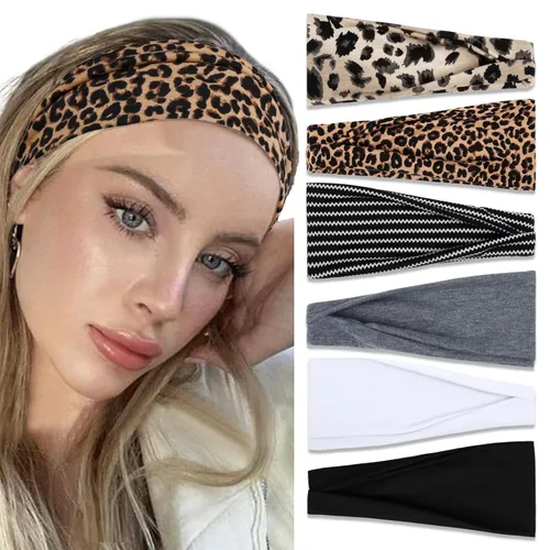 Vista 13 de TERSE Diademas para mujer, bandas de pelo de lunares de moda para yoga, entrenamiento, todos los días, bandas anchas y gruesas para la cabeza