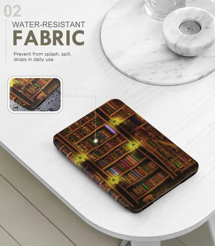 Vista 3 de MoKo Funda compatible con Kindle Basic de 11.ª generación 2024/2022 2-Biblioteca retro