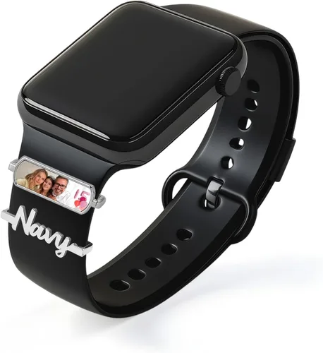 Vista 8 de ubmpj Dijes de banda de reloj personalizados para reloj inteligente, cerraduras de banda mágica personalizadas con nombre y foto para mujeres