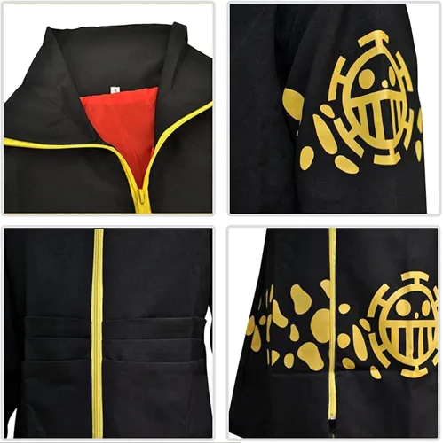Vista 5 de Disfraz de anime Trafalgar Law de una pieza para cosplay abrigo y sombrero capa de anime uniforme de Halloween cosplay para adultos y niños