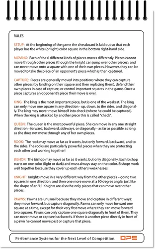Vista 6 de Libro de puntuaciones de ajedrez Perfect Strike con reglas e instrucciones de puntuación. Resistente. Calidad de competencia. (5.5" x 8.5")