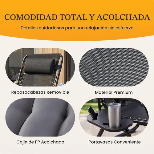 Vista 8 de NEWBULIG Silla de gravedad cero, reclinable plegable para patio con Gris-oscuro