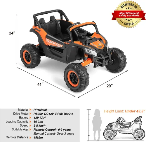 Vista 7 de JOYLDIAS Vehículo eléctrico todoterreno 4WD con batería de 12 V para niños, vehículo eléctrico 4x4 con 4 potentes motores, control remoto de 2.4 G