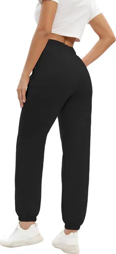 Vista 3 de Baccarri Pantalones deportivos casuales de forro polar para mujer, cintura alta, con parte inferior de cincha, pantalones deportivos holgados