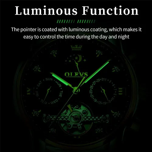 Vista 5 de OLEVS Relojes automáticos para hombre, esqueleto Tourbillon, reloj de pulsera de lujo con diamantes de cuerda automática, acero inoxidable
