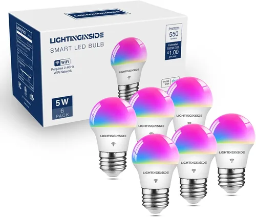 Vista 11 de Lightinginside Bombillas Inteligentes E12 Equivalente a 50W, G16.5 RGBCW Candelabro Araña Ventilador de Techo Bombilla Inteligente Funciona