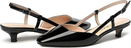 Vista 6 de MERRORI Zapatos de tacón bajo con hebilla de patente para mujer, con punta cuadrada sólida, 1.5 pulgadas