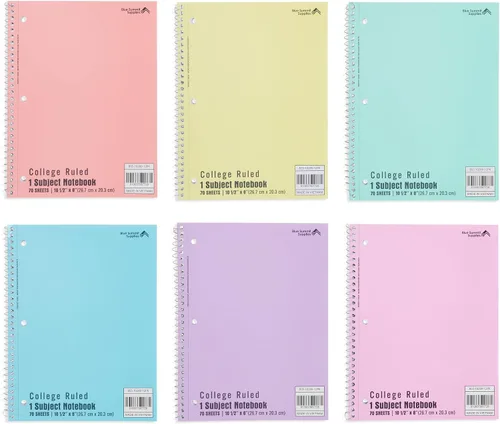 Vista 6 de Blue Summit - Cuaderno de espiral pastel con rayas universitarias, cuadernos escolares de una materia, cuadernos perforados a granel, libro escolar