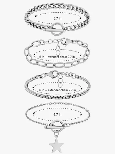 Vista 5 de Sacina Conjunto de pulsera de eslabones de estrella, pulsera gótica Emo Punk Grunge Y2k Plateado