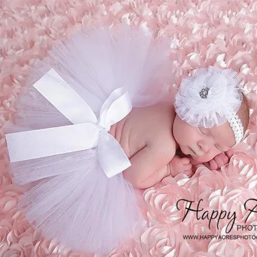 Vista 8 de Conjunto de accesorios de fotografía para recién nacidos, bonito tocado y falda de flores para bebés de 0 a 12 meses, niños y niñas