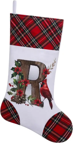 Vista 18 de Medias de Navidad personalizadas de 20 pulgadas, diseño cardenal, medias con monograma inicial para decoración colgante de chimenea, familia, letra A