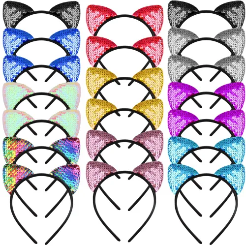 Vista 7 de WXJ13 10 diademas reversibles con orejas de gato, accesorios para el cabello para niñas y mujeres