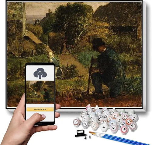 Vista 7 de Pintura de números para adultos, pintura de paisaje montañoso por Jean-Francois Millet Paint by Number Kit sobre lienzo para principiantes