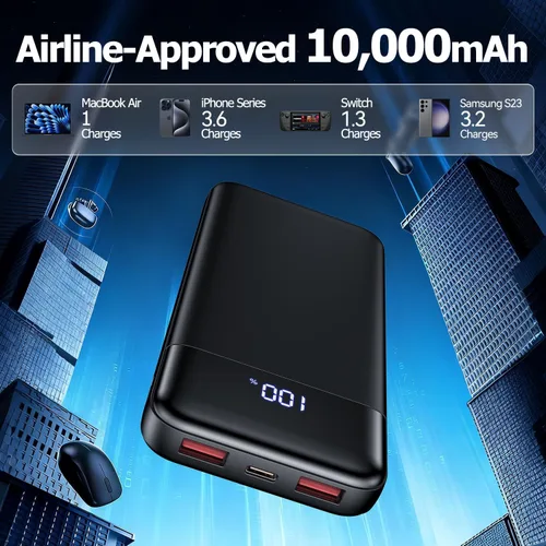 Vista 6 de Cargador portátil, banco de energía delgado de 10000mAh, cargador de teléfono portátil de 22.5W PD QC con carga rápida de 3 salidas y 2 entradas
