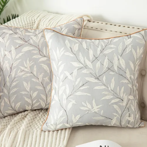 Vista 43 de VOGOL - Funda de almohada texturizada de lino, 18 x 18 pulgadas, estilo granja, para sofá, cama y habitación, con diseño de pájaros y hojas beige