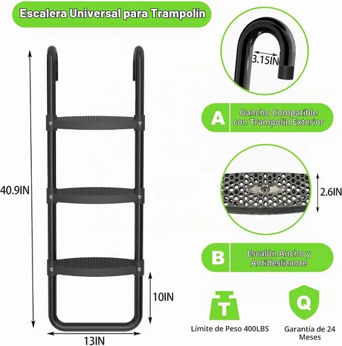 Vista 6 de Kit de tobogán y escalera de trampolín para niños, accesorio de trampolín 2-Negro