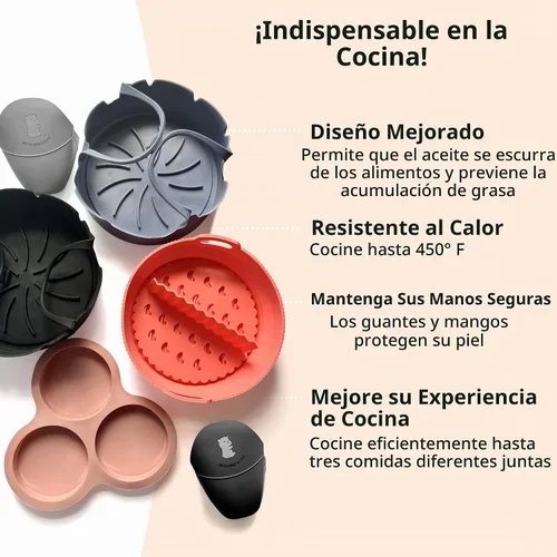 Vista 9 de ARIALASQUALITY Juego de accesorios para freidora de aire con divisor de 8 piezas, forros antiadherentes reutilizables, juego de cocina