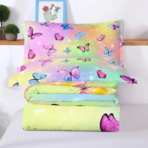 Vista 7 de Juego de edredón de tamaño individual con diseño de mariposa para niñas, suave microfibra cepillada con 1 edredón y 2 fundas de almohada, decoración