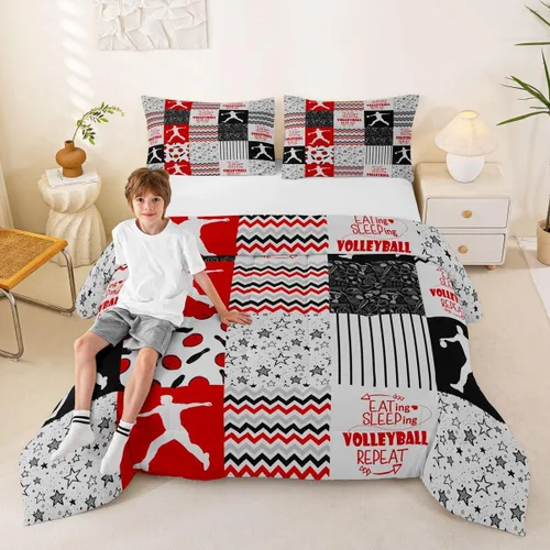 Vista 80 de Erosebridal Softball Comforter Set Patchwork Buffalo Plaid Twin Bedding Sets for Girls Kids Teens Child Galaxy Stars Ball Game Baseball Comforter