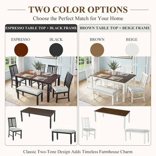 Vista 8 de JIVOIT Farmhouse Style 6-Piece Extendable Dining Table Set for 6 Gris-3