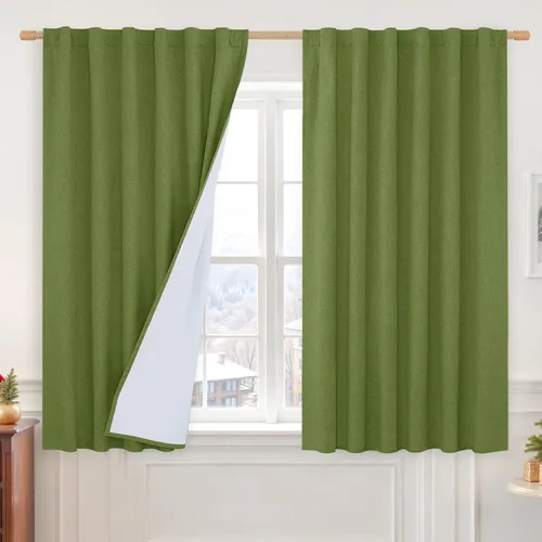 Vista 120 de LAMIT Cortinas opacas cortas de lino de 30 pulgadas para ventanas de cocina sobre el fregadero, cortinas de café texturizadas de lino marfil
