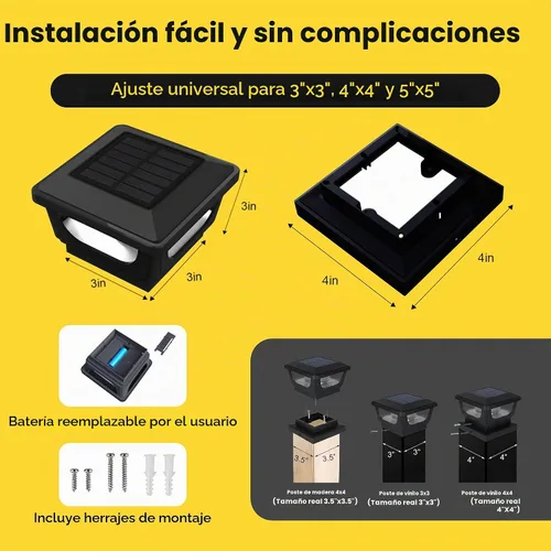 Vista 5 de Brighticonic Luces solares para tapa de poste para exteriores de 4 x 4, 3 x 3 – Luces de poste de encendido/apagado automático alimentadas por BLK