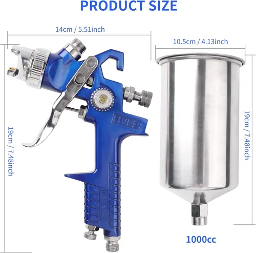 Vista 7 de Pistola pulverizadora HVLP con alimentación por gravedad, kit de pistola de pintura de aire automotriz con 4 boquillas, 0.055 pulgadas, 0.067