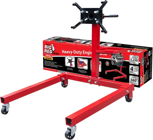 Vista 8 de BIG RED Soporte de motor giratorio de acero, capacidad de 3/4 toneladas (1,500 libras) con marco plegable, 5 ruedas, 4 brazos ajustables, cabezal