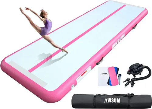 Vista 17 de AWSUM Tapete inflable de gimnasia de aire de 10 pies, 13 pies, 16 pies, 20 pies, 23 pies tapete de entrenamiento de 4/8 pulgadas de grosor con bomba