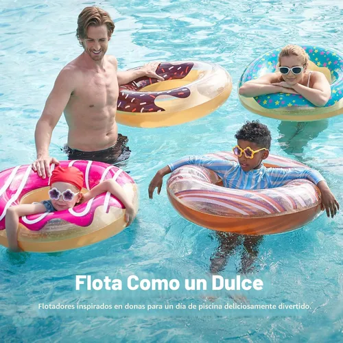 Vista 2 de Sloosh 4 Pack Inflatable Pool Floats, Pool Tube Rings, Swim Tubes, Floaties Toys, Beach Swimming Party Toys for Kids and Adults