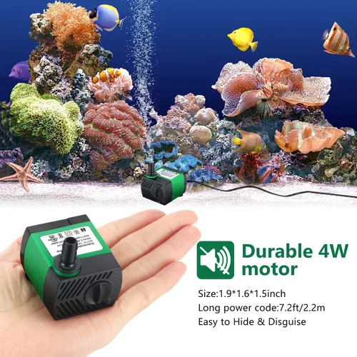 Vista 2 de CWKJ Paquete de 2 bombas de agua sumergibles de 80 GPH (4 W 300 L/H) con tubo de 4.9 pies (1/3 pulgadas de ID), 3 boquillas para acuario, estanque