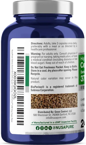 Vista 3 de NusaPure Cápsulas de semillas de apio, 375 mg, 240 cápsulas vegetales (sin OMG, veganas)