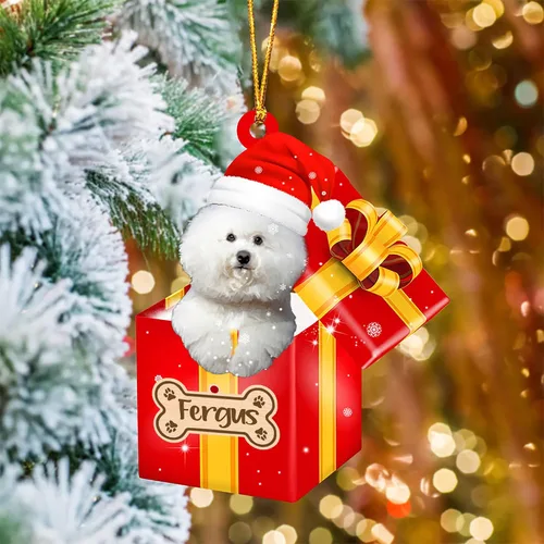 Vista 39 de Adorno de Navidad personalizado de Akita Inu, nombre personalizado Akita Inu para árbol de Navidad, en caja de regalo roja