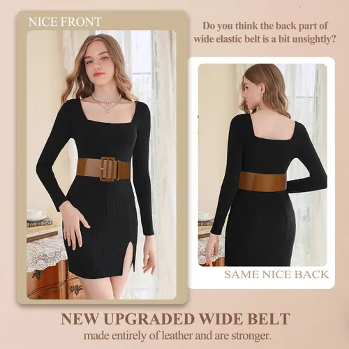 Vista 5 de WHIPPY Cinturón ancho de charol para mujer, hebilla cuadrada de moda, cintura alta, cinturones para vestidos