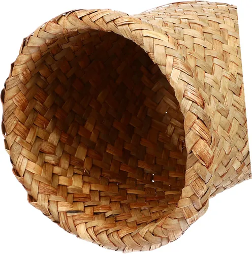 Vista 6 de Zerodeko Cesta de basura tejida de mimbre para decoración de oficina, contenedor de basura rústico, cesta de flores para baño, cocina, hogar