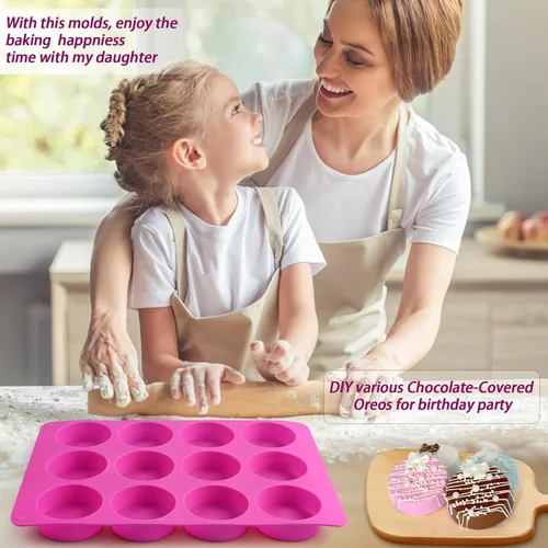 Vista 5 de Sakolla 3 piezas de moldes redondos de silicona para galletas de chocolate, moldes cilíndricos de 12 cavidades para Oreos cubiertas de chocolate