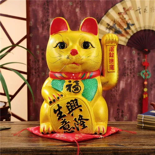 Vista 4 de Luck Cat - Gato con brazo agitado de 9 pulgadas, oro de negocios está en auge, regalos de apertura de gato de la suerte, gato chino de deoración