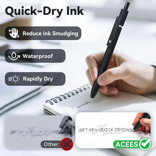 Vista 6 de ACEES 6 bolígrafos de tinta de gel negra, punta fina: 1/64 de pulgada, escritura uniforme, rápido secado, para diario, enfermera, oficina, colegio
